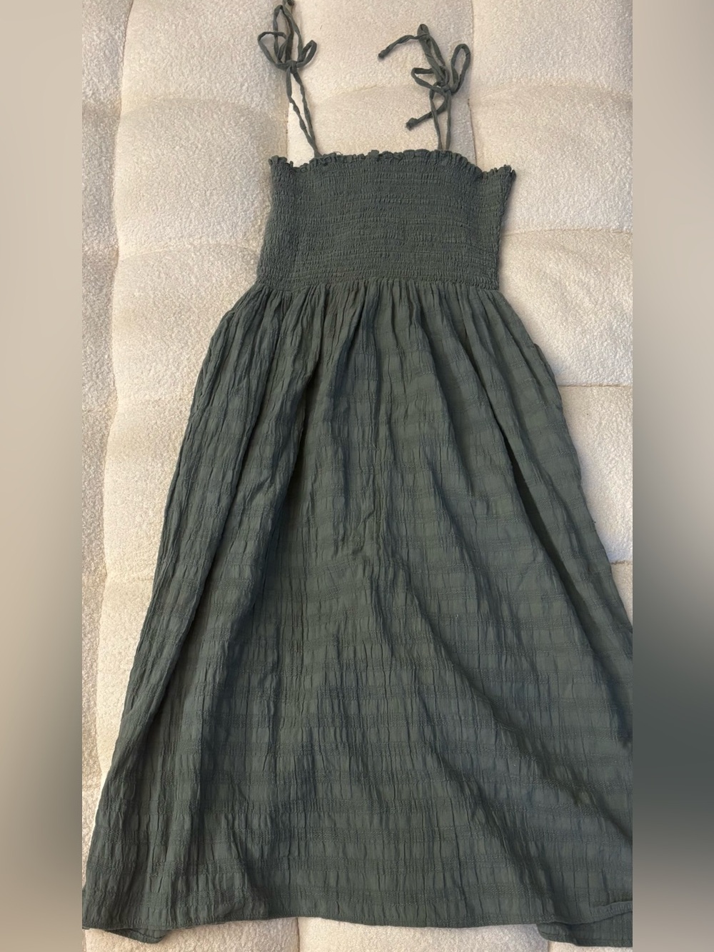 Aerie Smocked Button-Front Midi Dress Sage Green XS - Picture 4 of 8